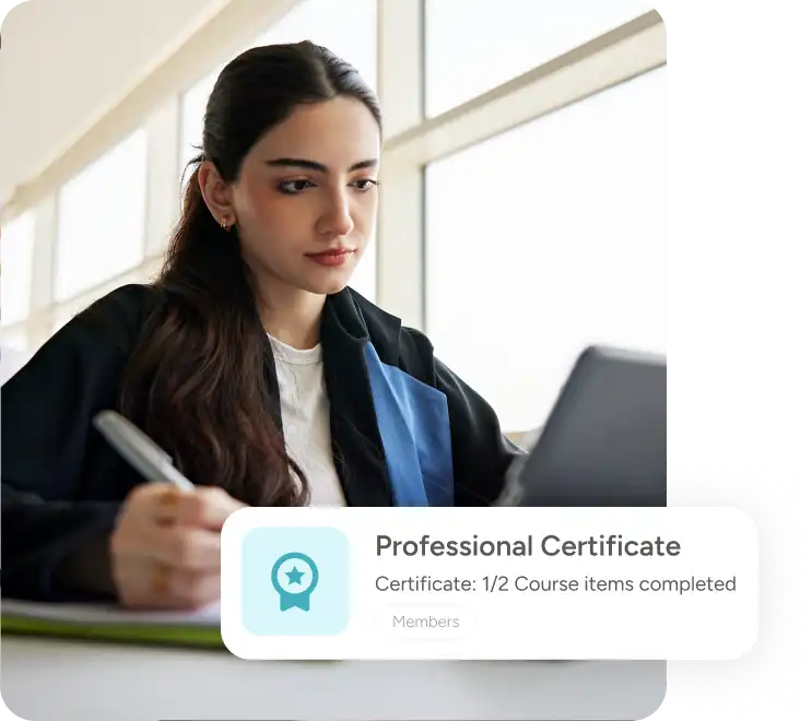 woman works on earning a professional certificate