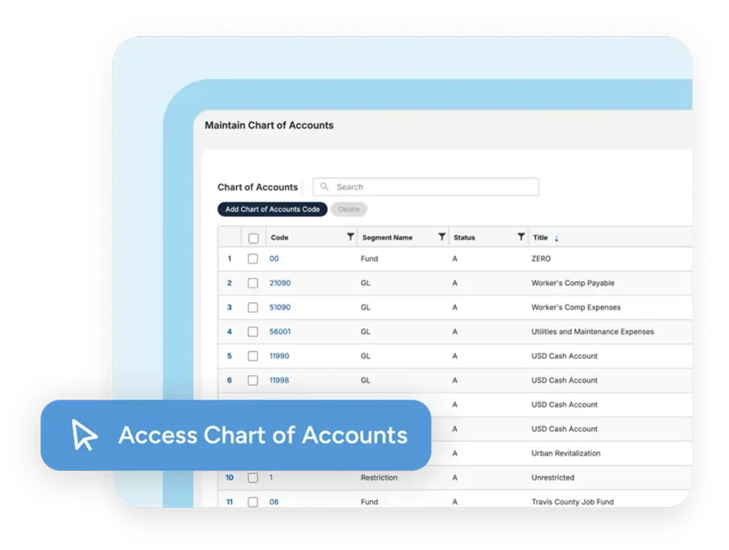 chart of accounts screen