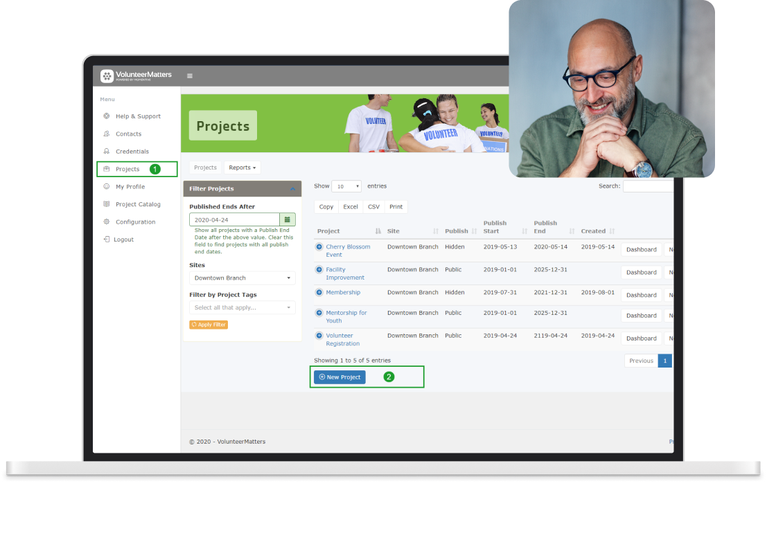 VolunteerMatters dashboard screen