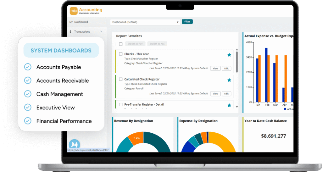 MIP Accounting dashboard features