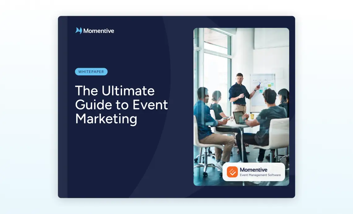 Whitepaper cover for 'The Ultimate Guide to Event Marketing' by Momentive Software with key event marketing insights.