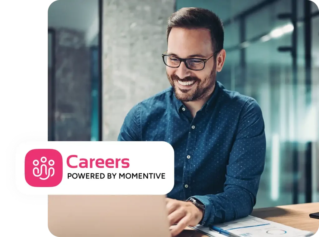 professional man using a laptop with Careers logo