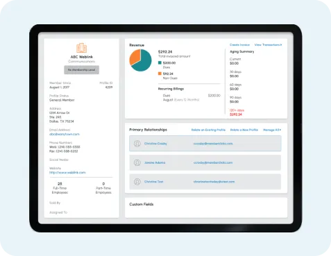 MemberClicks customer relationship screen