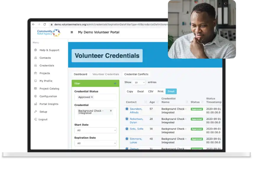 Volunteer credentials screen