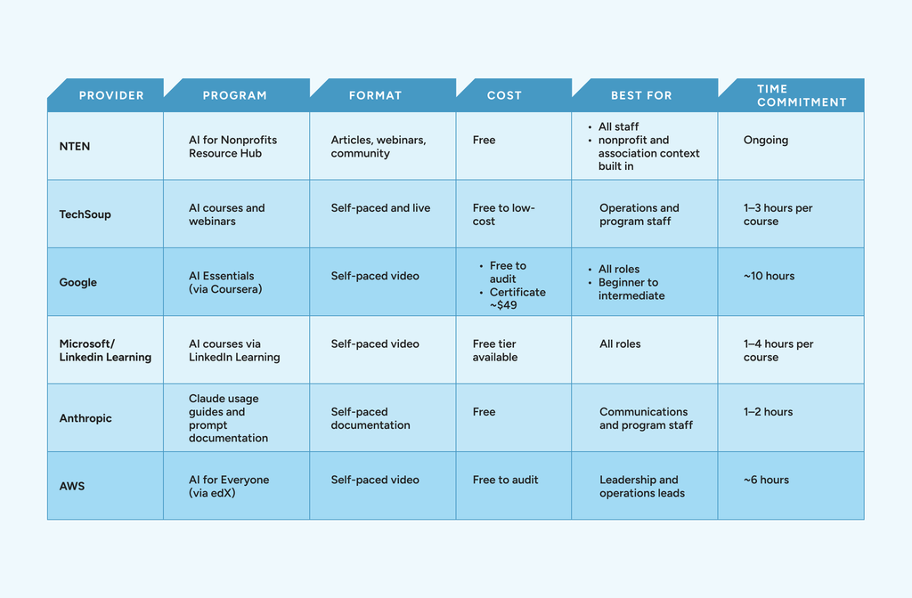 Major providers of free AI training programs