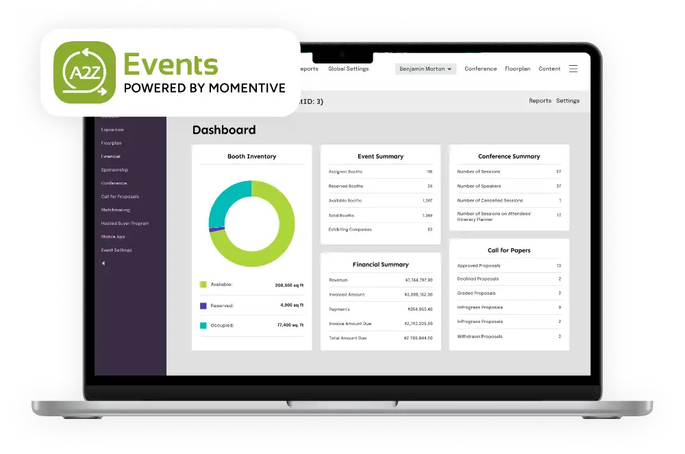 A2Z Events dashboard